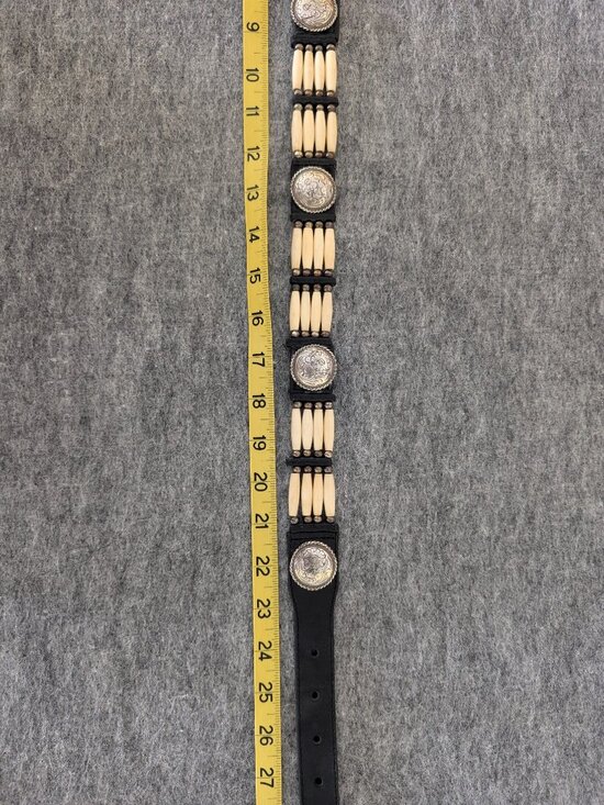Tommy Bahama Womens Western Concho Leather Belt Black Bone Accent Y2k Approx 26\